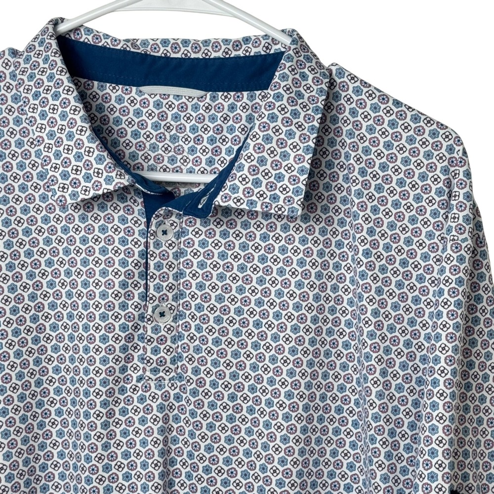 Swannies Golf Polo Shirt Mens XL White Blue Floral Geometric Lake Wildwood